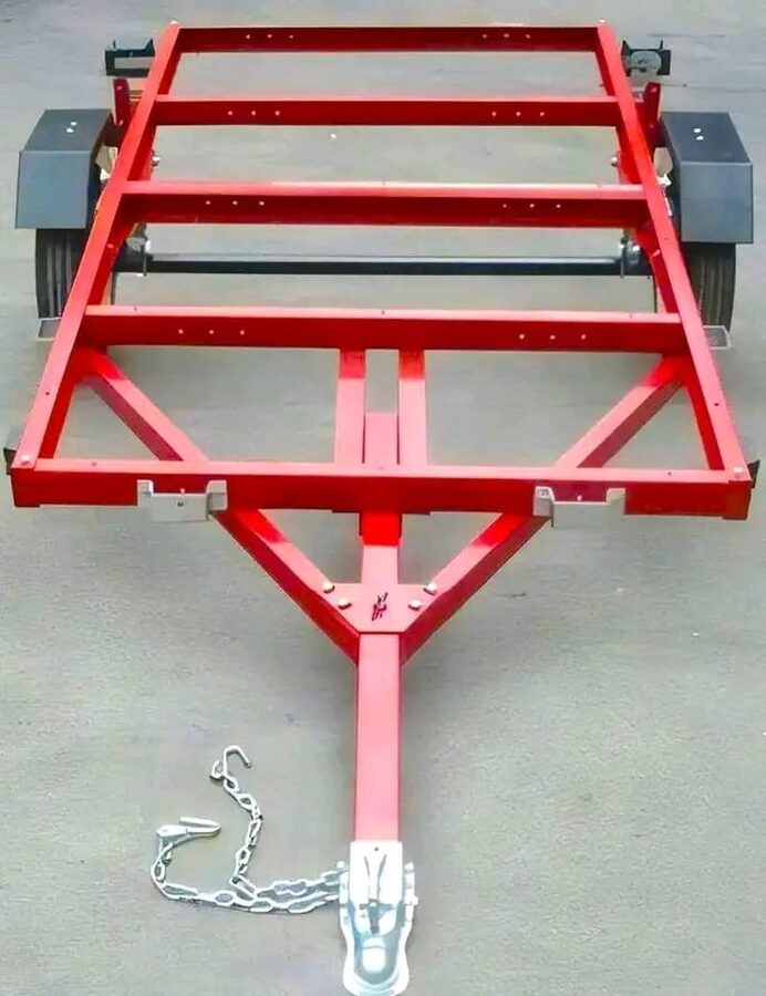 Fabricated red trailer frame